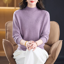 洋气妈妈装100%纯羊毛衫女秋冬新款中老年半高领加厚毛衣女打底衫