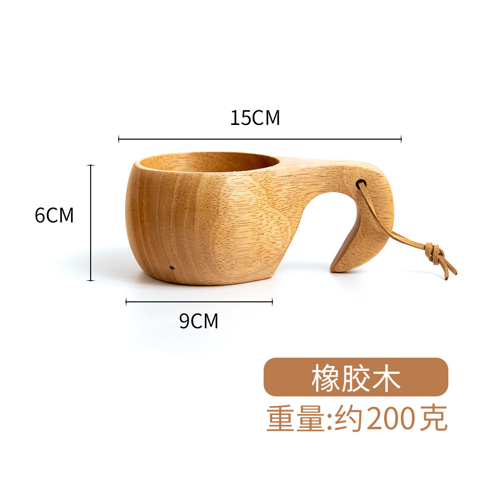 Taza de madera maciza nórdica creativa Taza de leche de desayuno para el hogar Ceremonia del té de madera Camping retro Taza de café portátil
