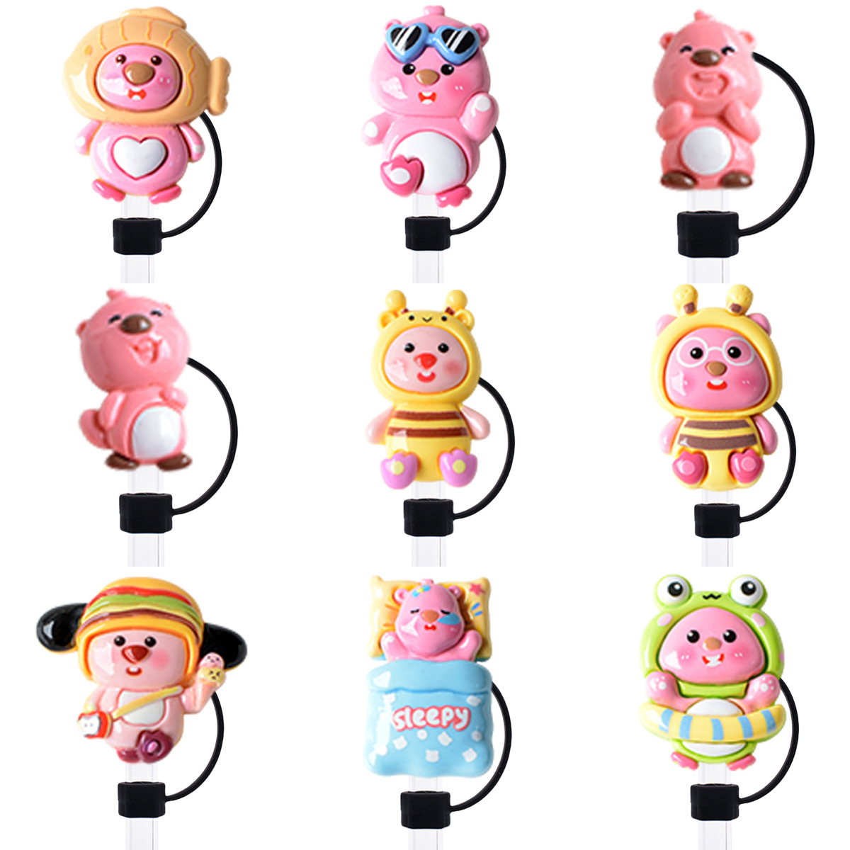 Cute Loopy Little Beaver Animal Headband Straw Hat Reusable Water Cup Decorative Item Silicone Straw Cover