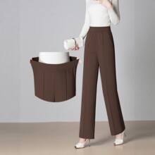 高腰垂感阔腿裤女宽松显瘦百搭休闲裤弹力直筒裤时尚通勤长裤