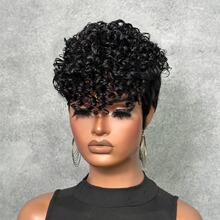 ��ó����8inch kinky curly pixie wig human hair���˷� ins����