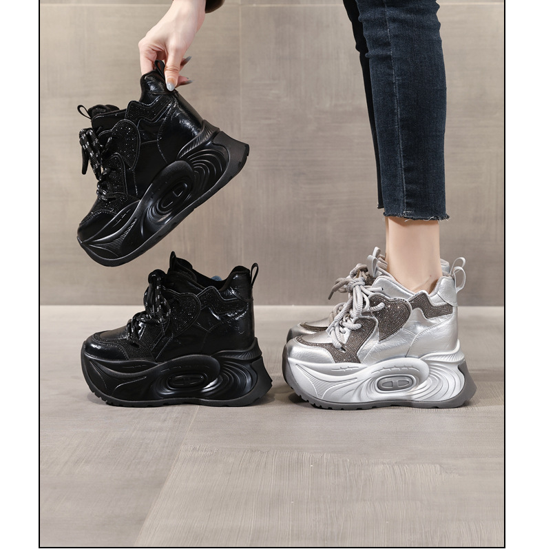 Giày sneaker nữ chunky đế dày độn cao lót nhung giữ ấm mùa đông — Màu đen lót nhung chi tiết 20