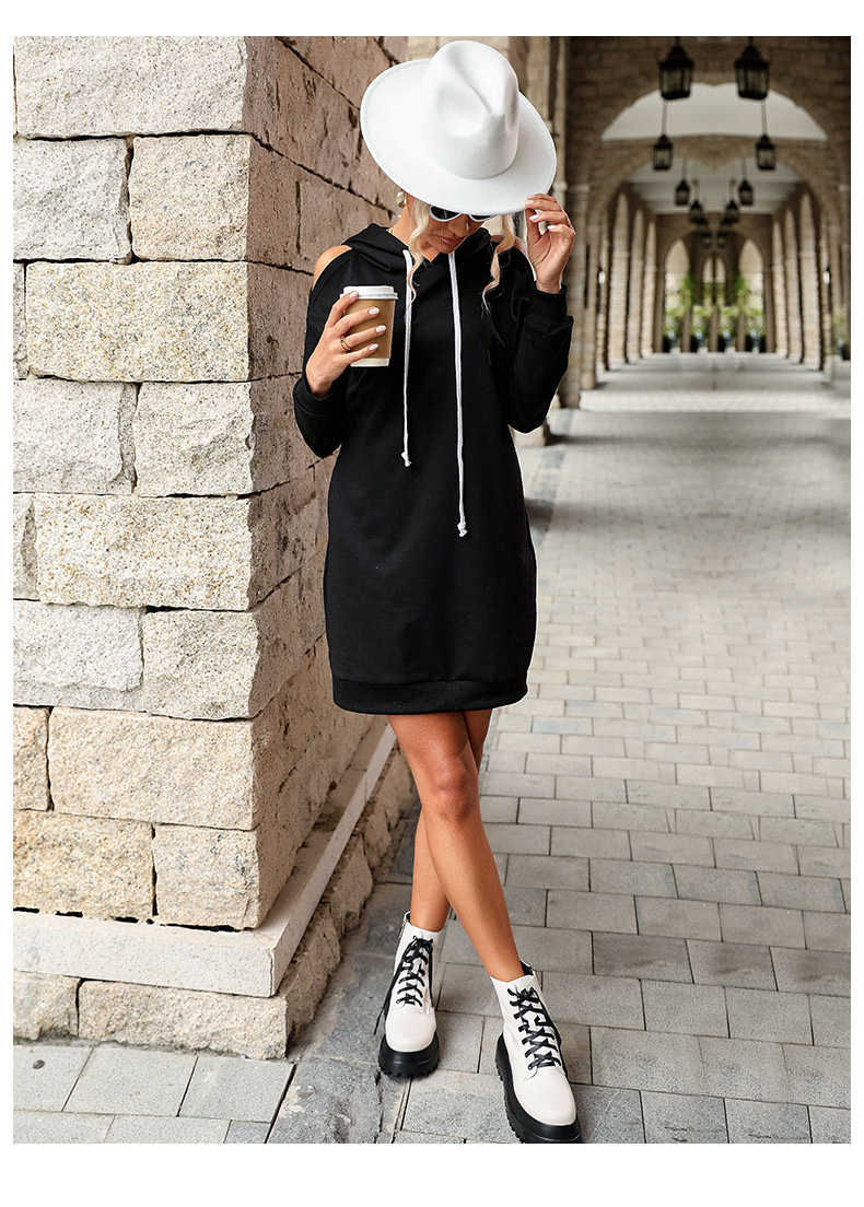 Autumn Winter Women Clothing Hooded Sweater Dress off-Shoulder Long Sleeve Solid Color Loose Dress 9 Autumn Winter Women Clothing Hooded Sweater Dress off-Shoulder Long Sleeve Solid Color Loose Dress