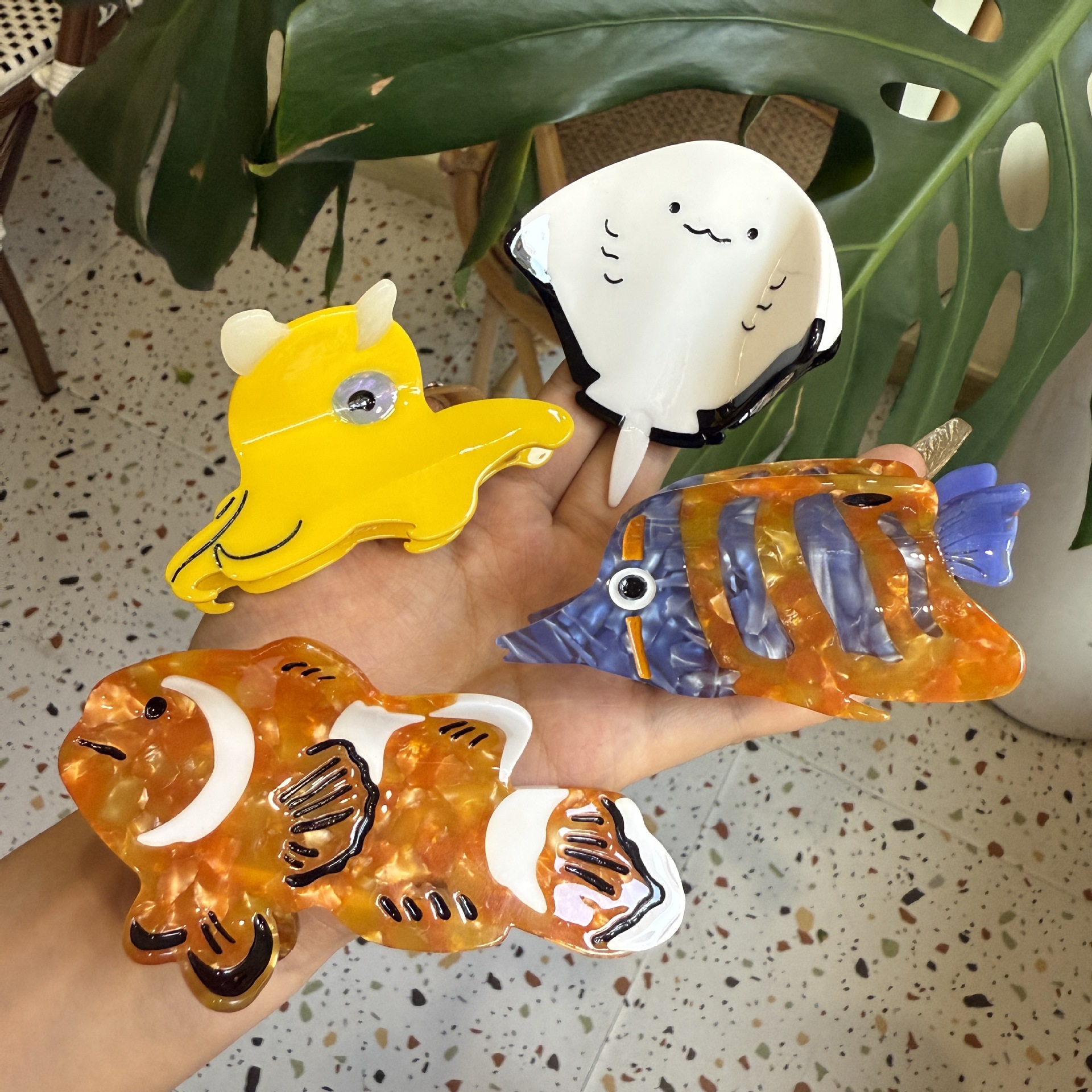 新款醋酸小丑鱼魔鬼鱼抓夹可爱海洋发夹卡通发卡发饰后脑勺鲨鱼夹
