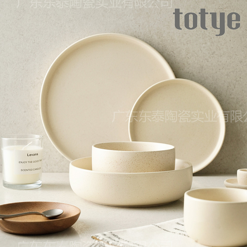 Internet Red Day Stoneware Sesame Glaze Tableware Modern Simple Matte Frosted Ceramic Dinner Plate Rice Bowl Round Dish Plate Soup Bowl