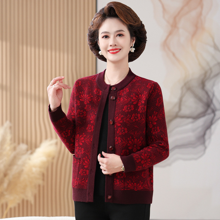 秋冬装加绒上衣服70岁80奶奶开衫外套中老年人毛衣外套女妈妈太太|undefined