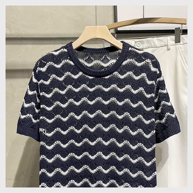 T-shirt uomo maniche corte maglia girocollo righe ondulate casual_voghion.com
