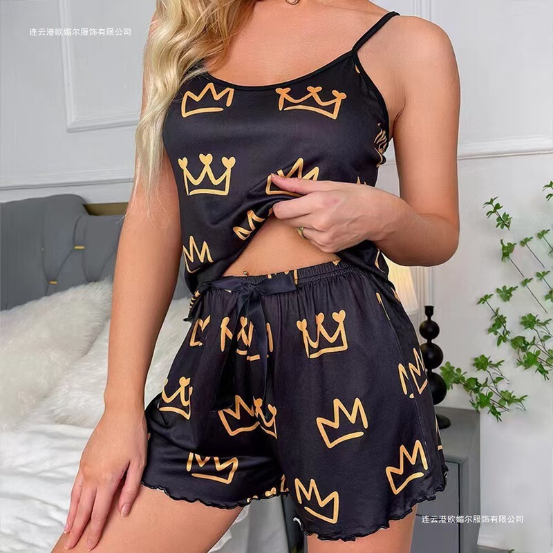 Cross-Border Hot-Selling European and American Style Pajamas Two-Piece Set, Sexy Casual Camisole and Shorts Loungewear Set, in Stock Cross-Border Hot-Selling European and American Style Pajamas Two-Piece Set, Sexy Casual Camisole and Shorts Loungewear Set, in Stock