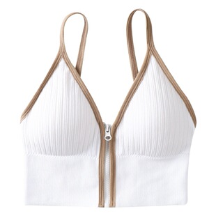 Front Strap Deep V Zipper Beautiful Back Chest Wrapping Comfortable Breathable Rings-Free Running Yoga Gathering Sports Bra for Women
