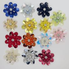 5CM手工缝珠花衣服装饰胸花手工钉钻石亚克力亮片花朵布贴DIY辅料