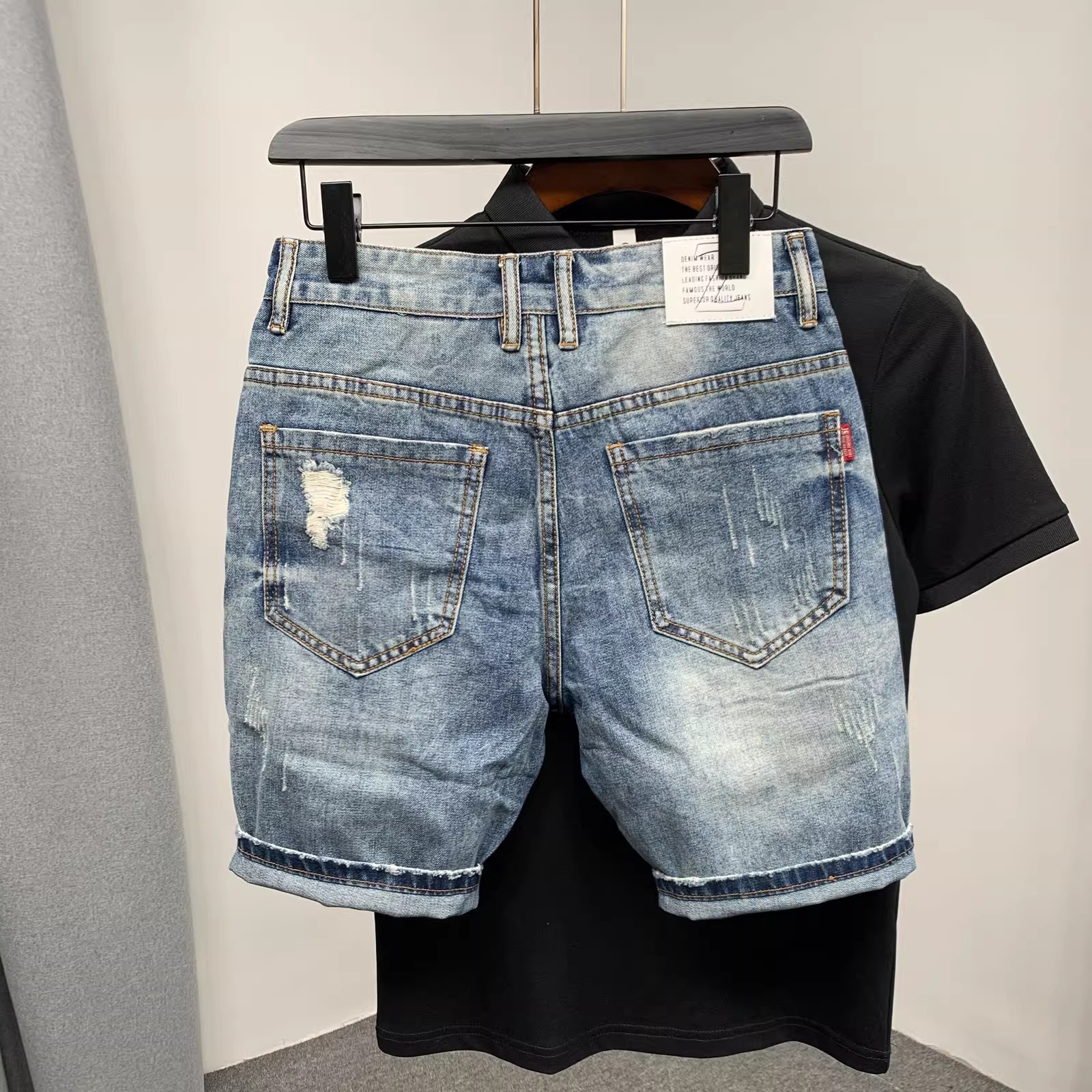 Men's Loose Fit Ripped Distressed Denim Shorts Summer Casual Retro Trendy Five Point Versatile_mkmklike.com