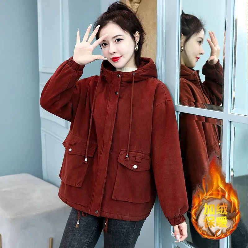 2025 New Autumn and Winter Velvet Thickeneded Cotton Warm Korean Style Fashionable Slim Casual Parka Jacket for Women 2025 New Autumn and Winter Velvet Thickeneded Cotton Warm Korean Style Fashionable Slim Casual Parka Jacket for Women