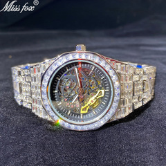 MISSFOX watch European and American hip-hop high-end full square diamond full diamond luminous hollow mechanical watch men's watch