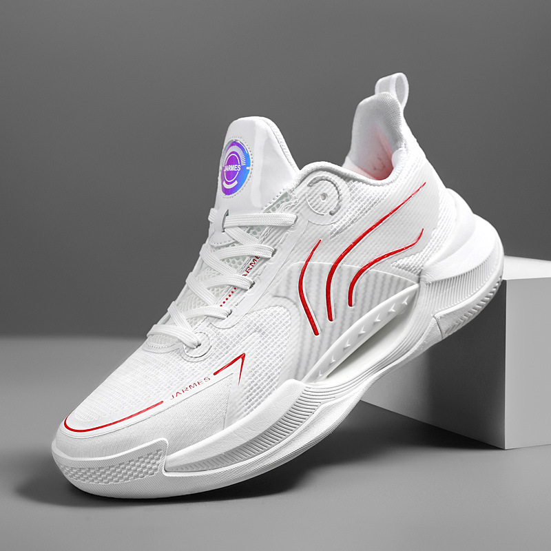Zapatos de baloncesto para hombres 2025 nuevos zapatos bajos para hombres ligeros transpirables casuales suaves zapatos deportivos profesionales de combate de primer año blanco