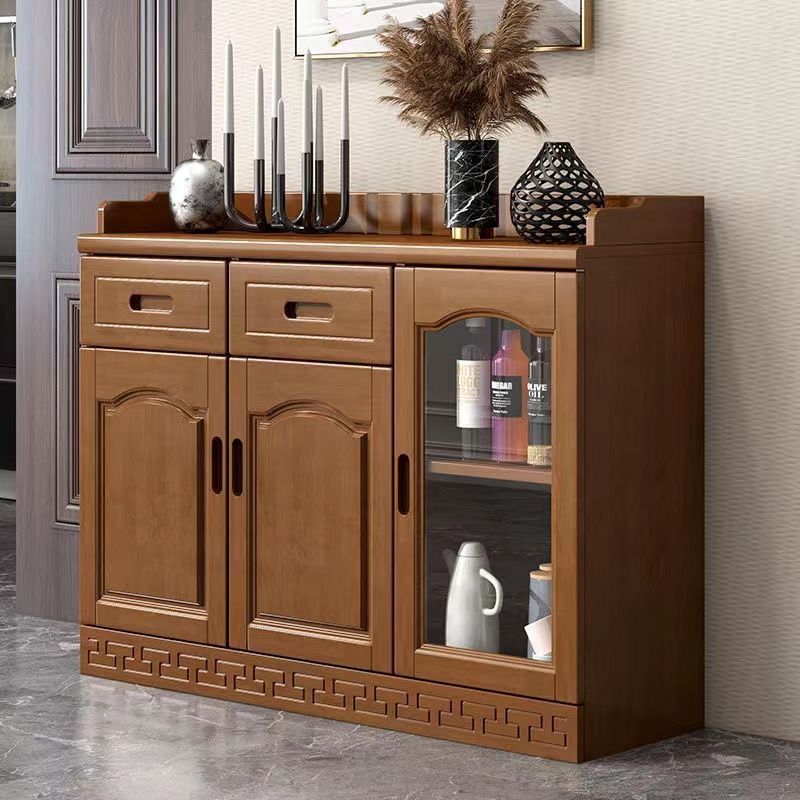 Chinese Solid Wood Sideboard Simple Restaurant Side Cabinet Tea Cabinet Cupboard Wine Cabinet Kitchen Cabinet Storage Cabinet Meal Preparation Cabinet