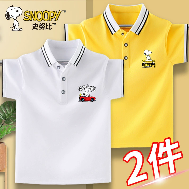 Snoopy 2025 летняя рубашка-поло из пике хлопка для мальчиков, модная модная спортивная повседневная студенческая футболка с короткими рукавами