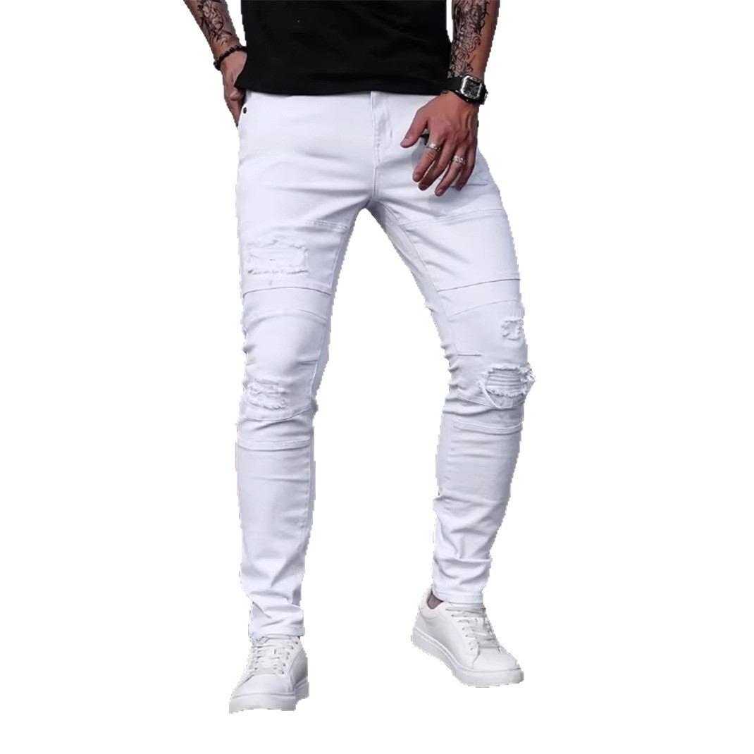 Vaqueros ajustados elásticos de High Street para hombre, vaqueros ajustados casuales, blancos, cómodos, de tela elástica._voghion.com