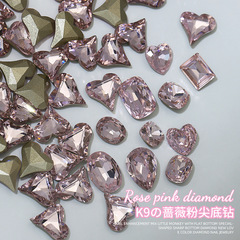 Wholesale Internet celebrity new rose pink K9 manicure diamond light luxury flash big crooked heart fat square long right angle nail diamond jewelry