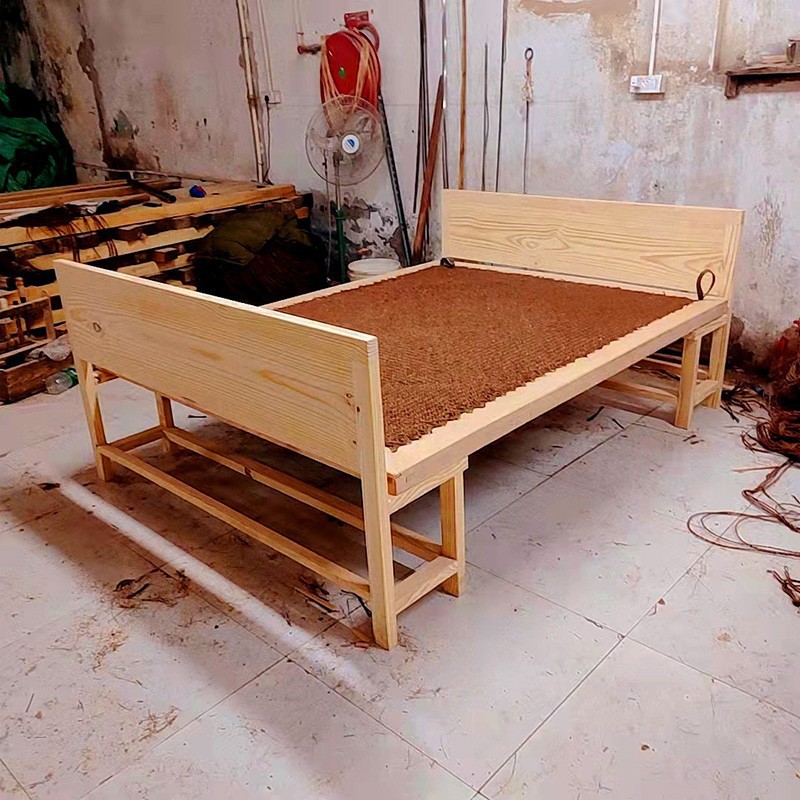 Brown Frame Bed Headboard Wooden Bed Solid Wood Old Style Bed Frame Traditional Rural Old-Style Frame Bed Traditional Brown Frame Bed