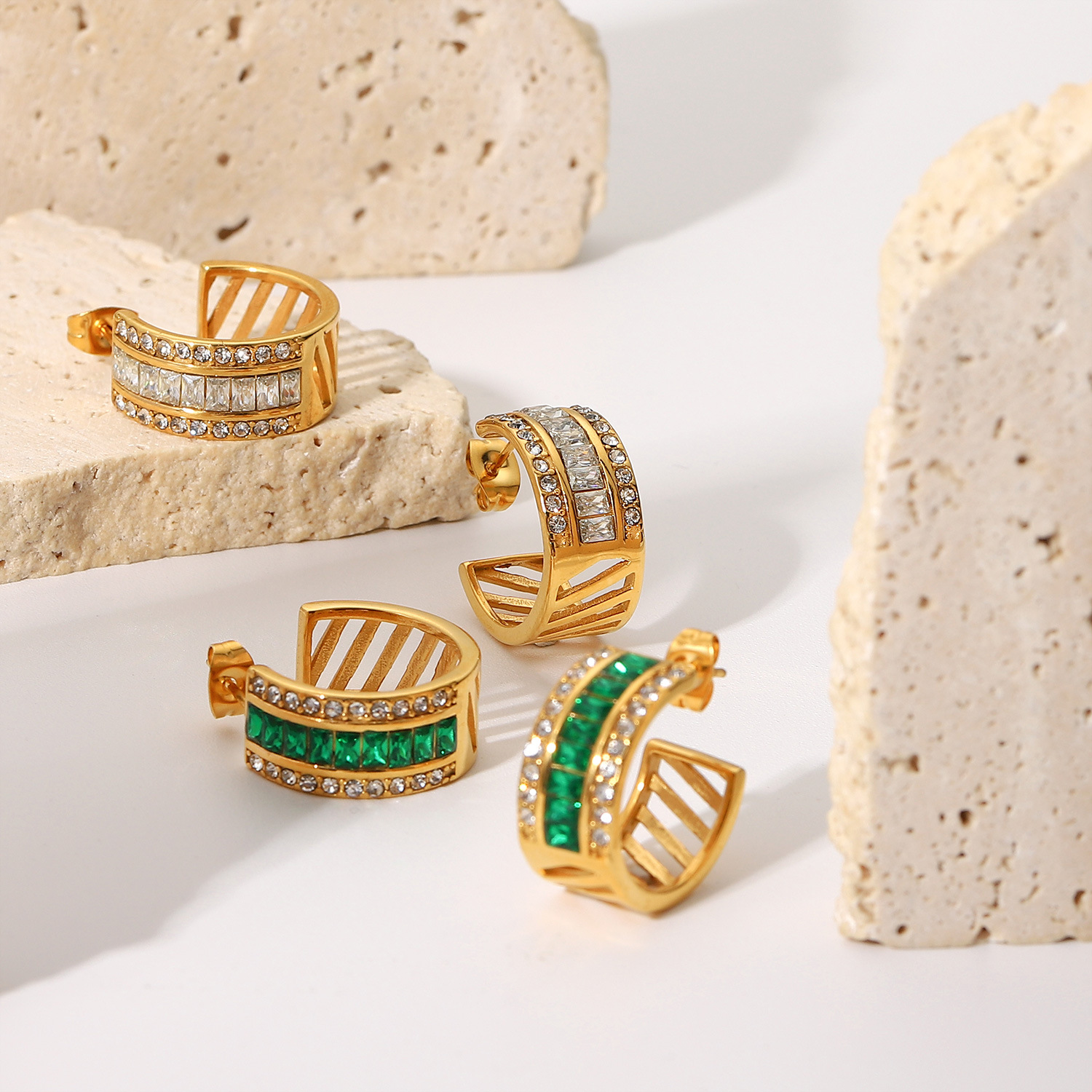 Womenu0027S Fashion Simple Style Geometric Stainless Steel Zircon Earrings Plating Stainless Steel E