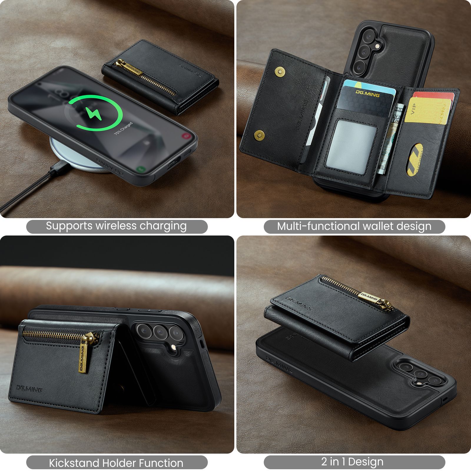 M5 für Samsung S24 magnetische kabellose Ladetelefonhülle S24 Plus Zwei-in-Eins-Anti-Diebstahl-Bürsten-Brieftaschen-Schutzhülle_voghion.com