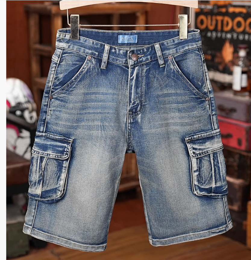 Vêtements d'été pour hommes, décontractés, élégants, haut de gamme, grandes poches, vêtements de travail, shorts en jean, pantalons amples à cinq points pour hommes_voghion.com