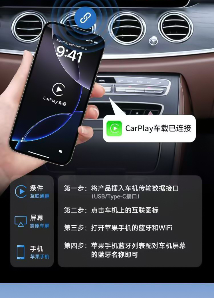 New cross-border car-mounted wired to wireless CarPlay box, interconnection box adapter, Android Auto module