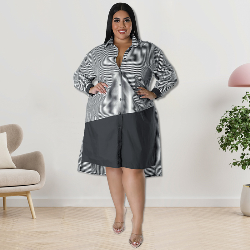 Women's Clothing Plus Size Women's Striped Long Sleeved Shirt Long Sleeve For Formal & Casual For Women Striped Long Sleeved_ecoleips.com