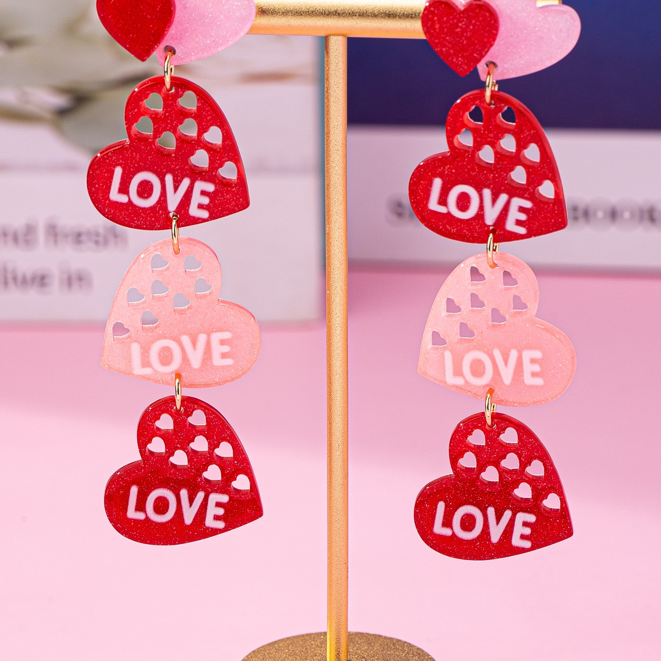 1 Pair Quantity 1 Pair Sweet Letter Heart Shape Arylic Drop Earrings