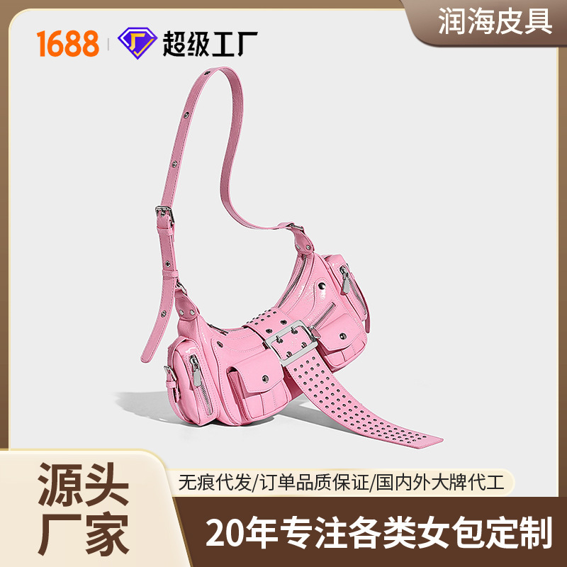 Fashionable New High-End Niche Design Motorcycle Bag for Women with Rivets, Versatile Shoulder Bag, Handbag, Underarm Bag Fashionable New High-End Niche Design Motorcycle Bag for Women with Rivets, Versatile Shoulder Bag, Handbag, Underarm Bag