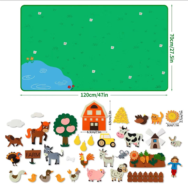 Granja transfronteriza Animal Felt Storyboard Set Granja Preescolar Temática Contar Cuentos Granja de flanel