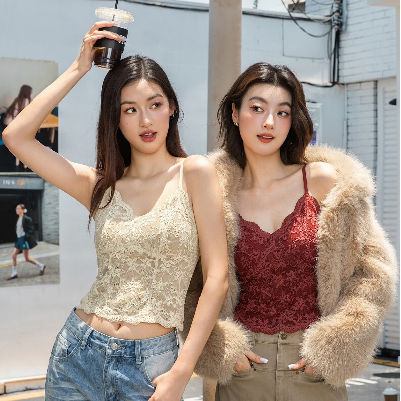 6099吊带 蕾丝美背吊带背心女外穿内搭背心文胸一体式 法式内衣|undefined