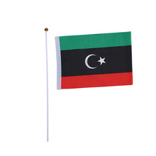 8号利比亚国旗14*21cmFT涤纶旗帜厂家Libya手摇批发含杆手摇旗