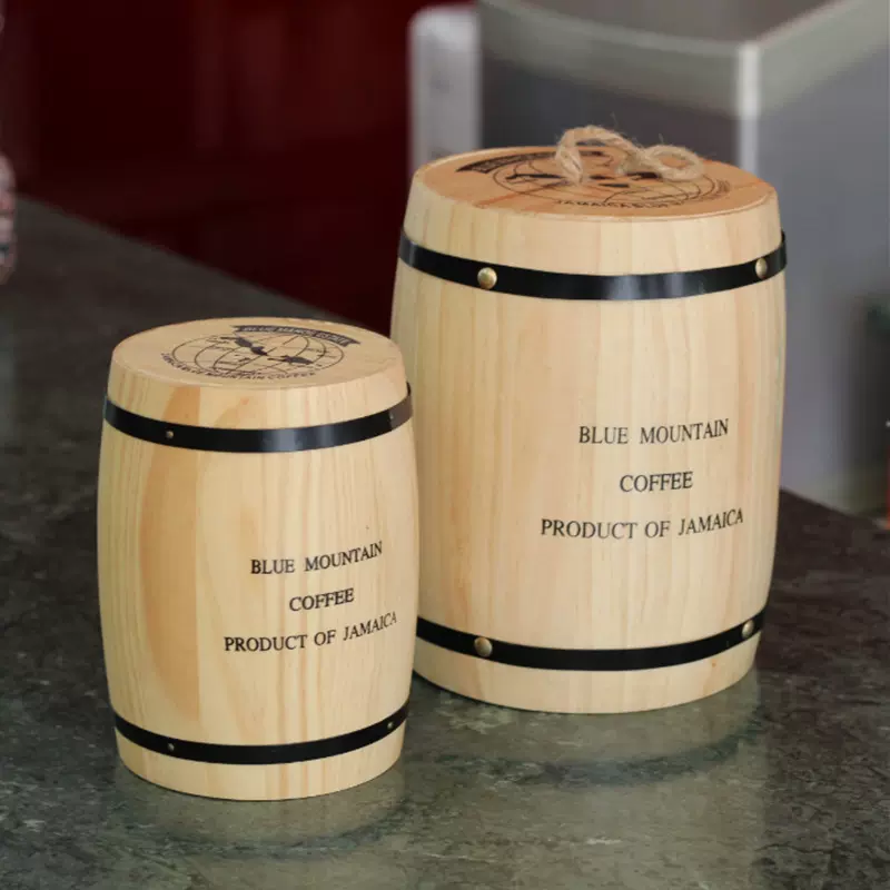 【热销】圆型茶叶桶散茶收纳小木桶带把手密封咖啡豆桶复古酒桶