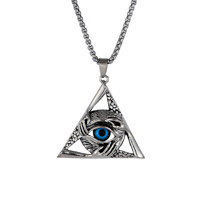 Men's Triangle Evil Eye Pendant Necklace Retro Punk Style Jewelry_voghion.com