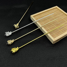 全铜古风花苞发簪 DIY明制汉服花卉直钗电泳电镀发饰配件七贤饰品