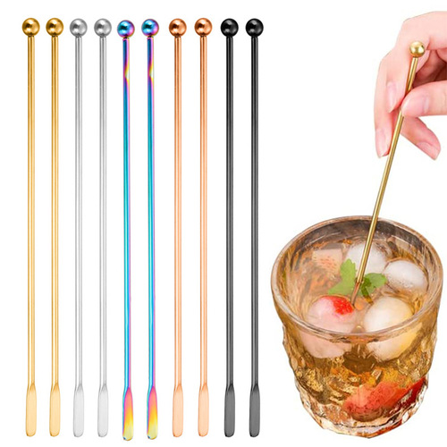 Factory direct supply 304 stainless steel cocktail mixing stick creative bar mixer milk tea stirrer