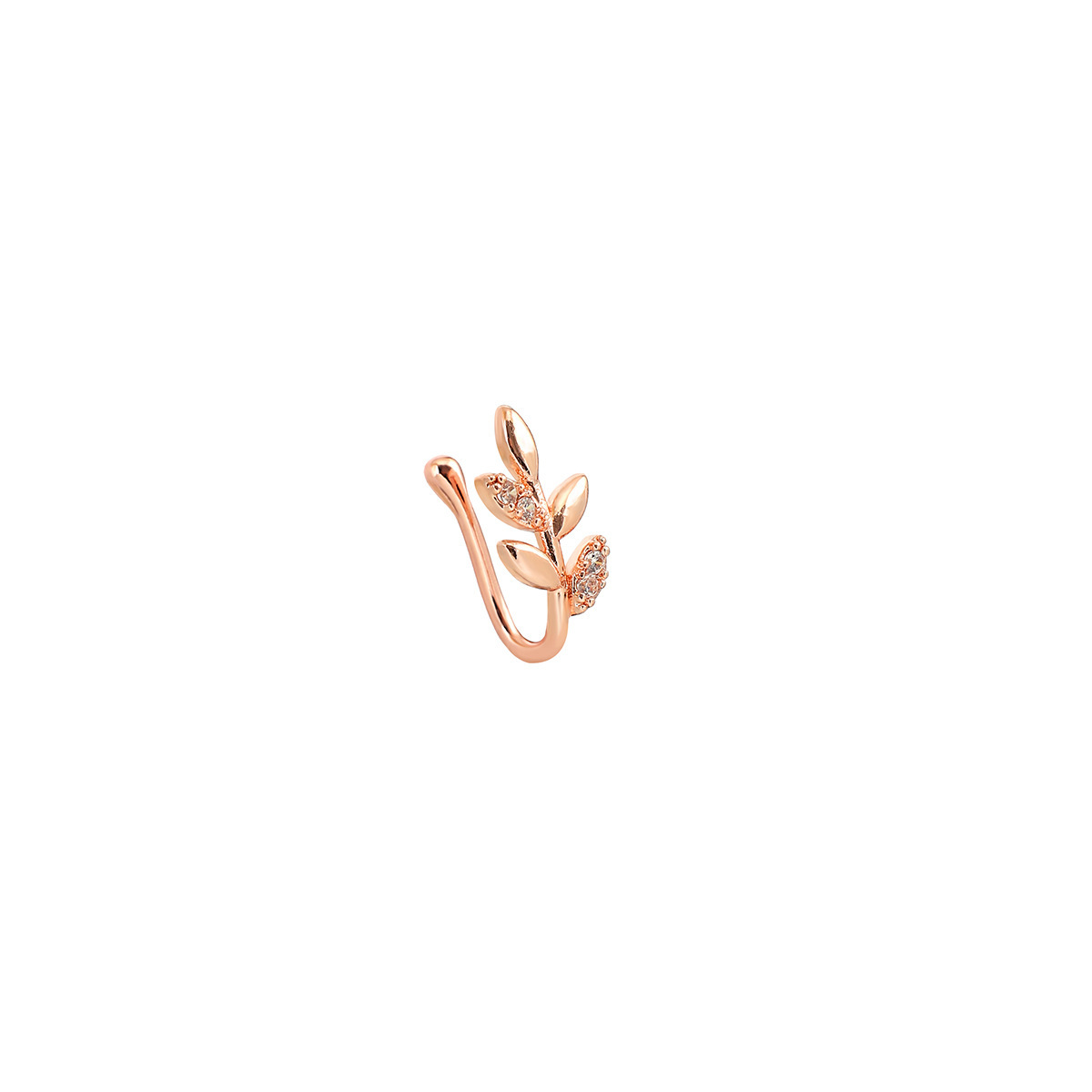 Cross-Border Simple Exquisite Inlaid Diamond Leaf Rose Flower Foreign Trade Jewelry Stud European And American_voghion.com