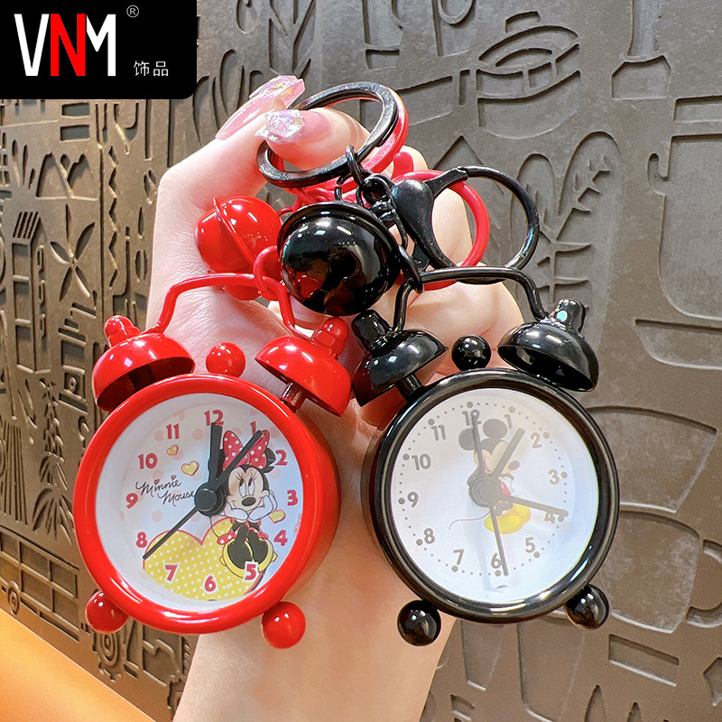 Creativo mini reloj de alarma llavero dibujos animados lindo coche pareja exquisita bolsa colgante pequeño regalo