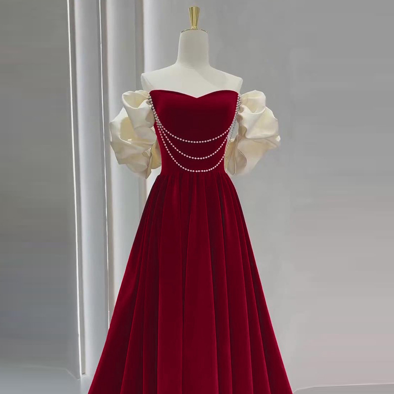 丝绒敬酒服新娘春季红色礼服平时可穿女小个子结婚订婚连衣裙法式