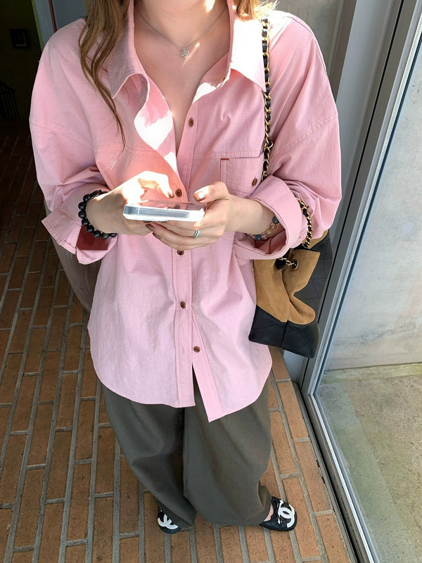 im向 细节满满 小廓形撞色上衣女设计打枣纽扣慵懒感长袖衬衫|undefined