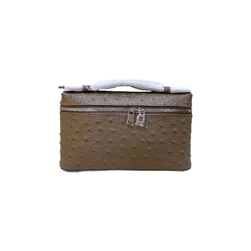 Top Grain Cowhide Ostrich Embossed Handheld Lunch Box Bag Genuine Leather Women's Box Bag Shoulder Crossbody Small Square Bag Spring New Arrival - Thumbnail 6