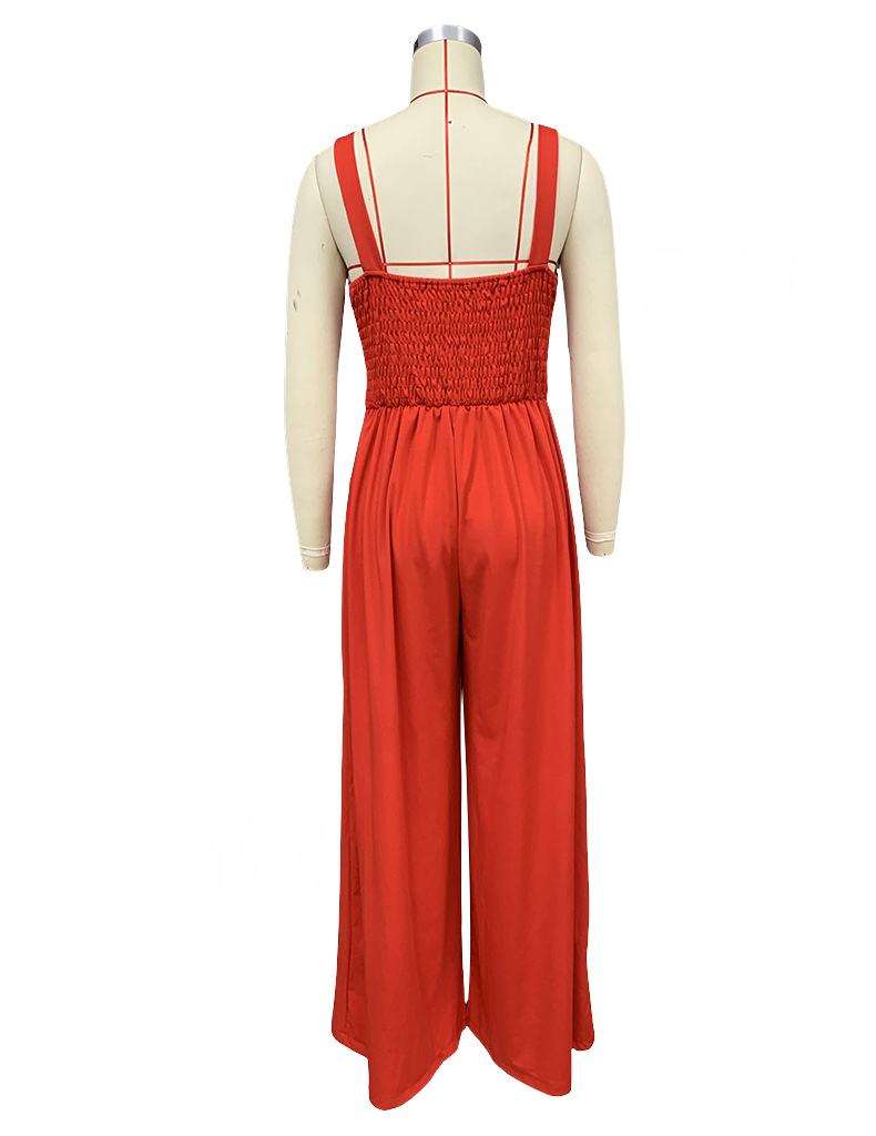 Spring Women Solid Color Sling Wide Leg Jumpsuit
