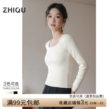 qc正版加绒方领打底衫女秋冬内搭短款加厚针织毛衣低领修身上衣