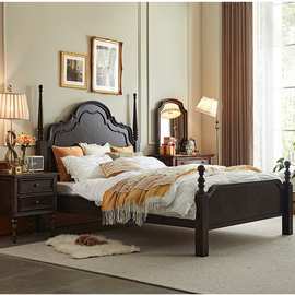 美式复古家具1.8米实木双人床简约法式安娜床简约高箱储物主卧床
