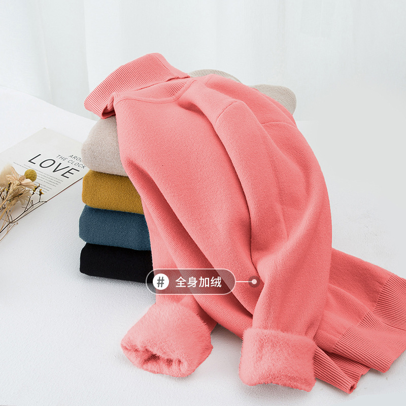 Niñas más suéter de terciopelo un terciopelo más terciopelo grueso camiseta de punto de cuello alto camiseta de agua de terciopelo bebé