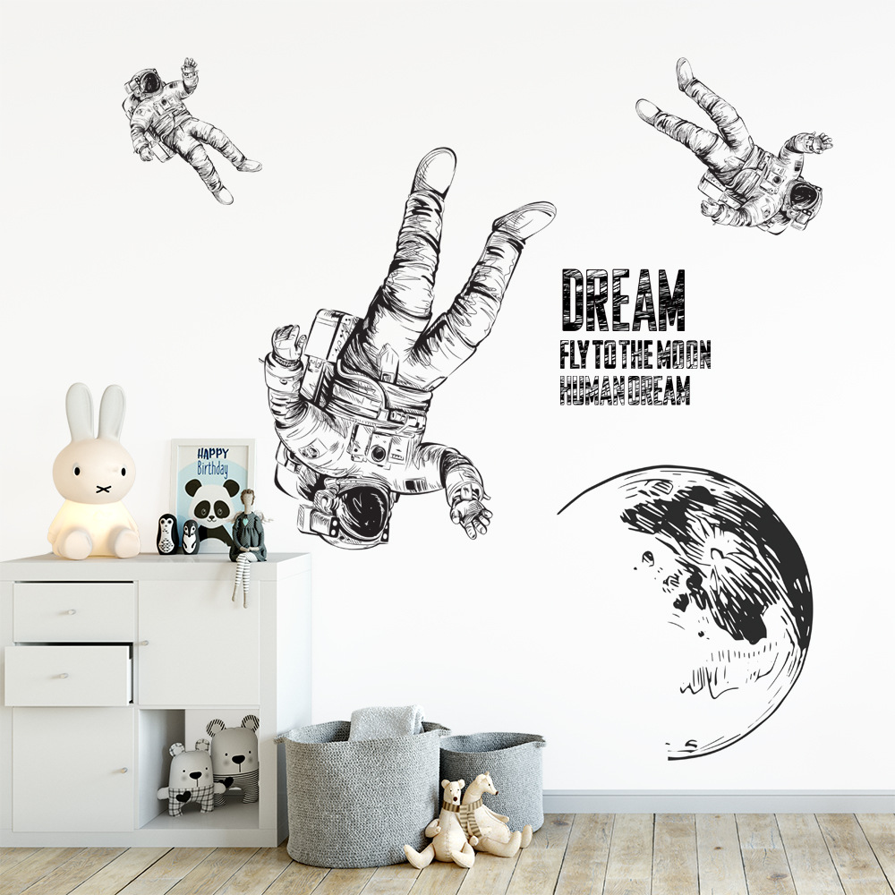 cartoon self-adhesive astronaut on wall