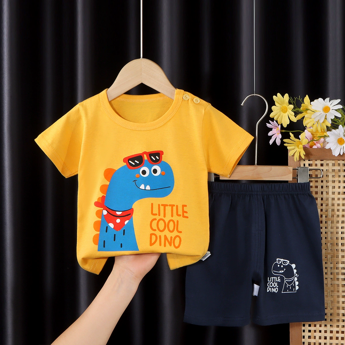 Children's Cotton Short-Sleeve Pajama Set, T-Shirt & Shorts, Cute Prints, Sizes 73–130 cm