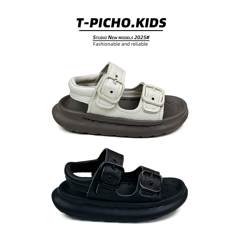 Сандалии с открытым носком для мальчиков 2025 новый летний шов липучка повседневная обувь корейская версия легкая пляжная обувь для детей среднего и старшего возраста