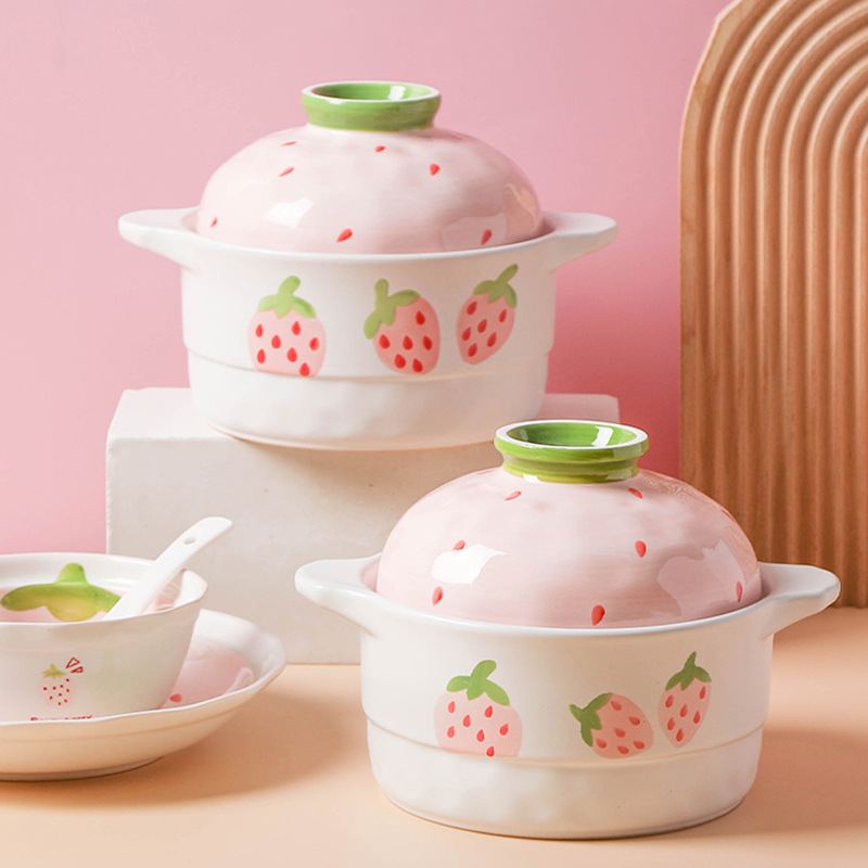 草莓多陶瓷砂锅可爱炖锅家用煲汤耐高温燃气煤气灶专用砂锅煲沙锅